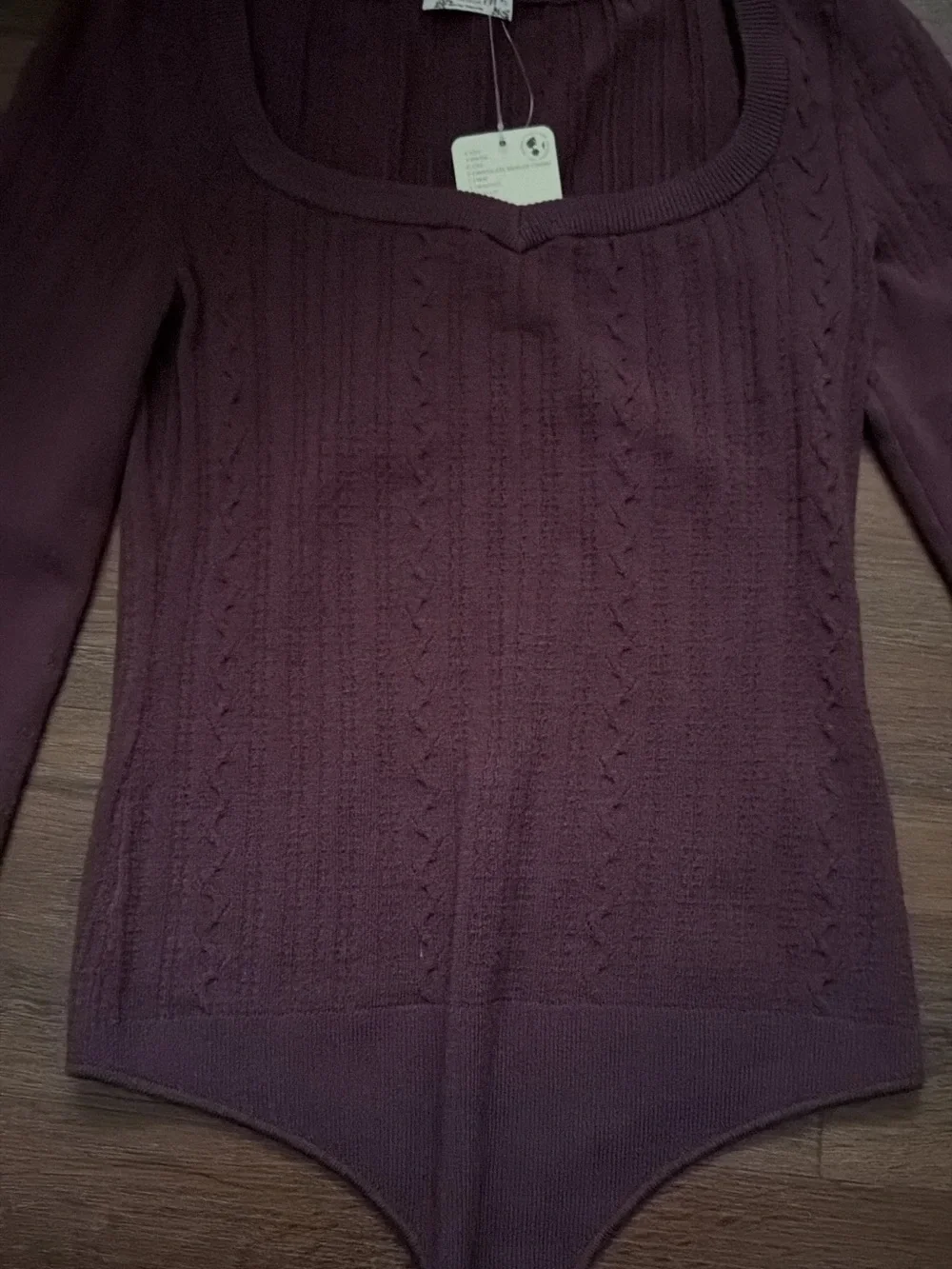 Free People Fitted Long Sleeve Square Neck Top - Deep Plum